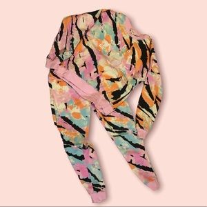 Girls pink and orange multi swirl tiger stripe track suit set fits like a jr 12